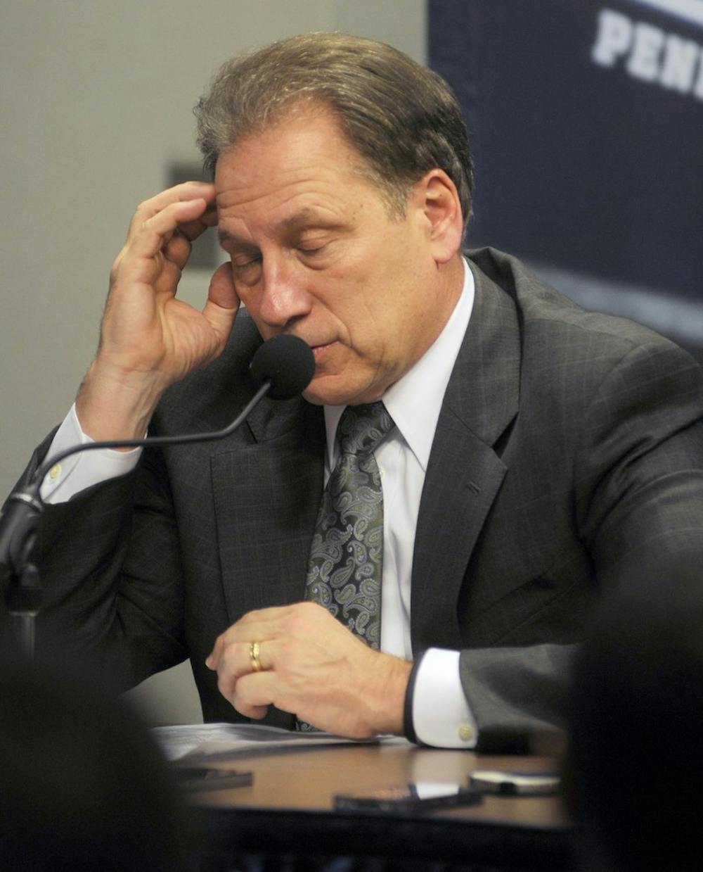 	<p>Michigan State Coach Tom Izzo discusses the fight that broke out between <span class="caps">MSU</span> players just hours before the Spartans defeated Penn State on Wednesday night. David Reiling/The Daily Collegian</p>