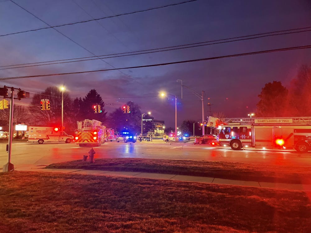 Car crash at the intersection of Lake Lansing Road and Coolidge Road on Wednesday, April 5, 2023.