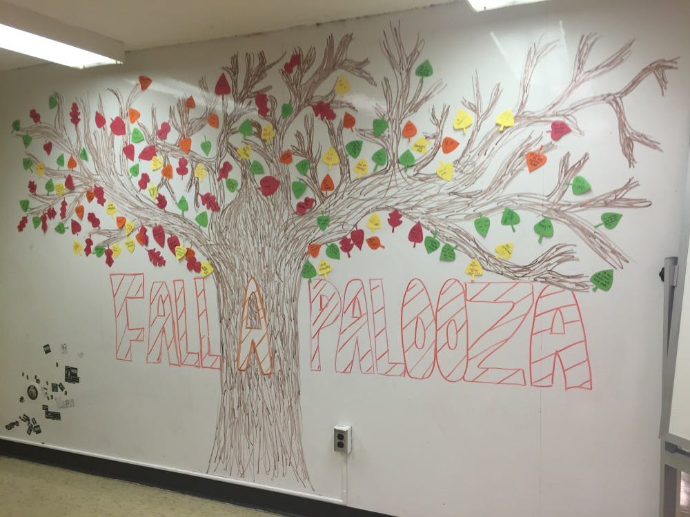 <p>A sign for Fall-A-Palooza on Sept. 21, 2018. The event — hosted in the MSU Student Services Building on campus — showcased multiple resources for students. Photo by Charlotte Bachelor.&nbsp;</p>