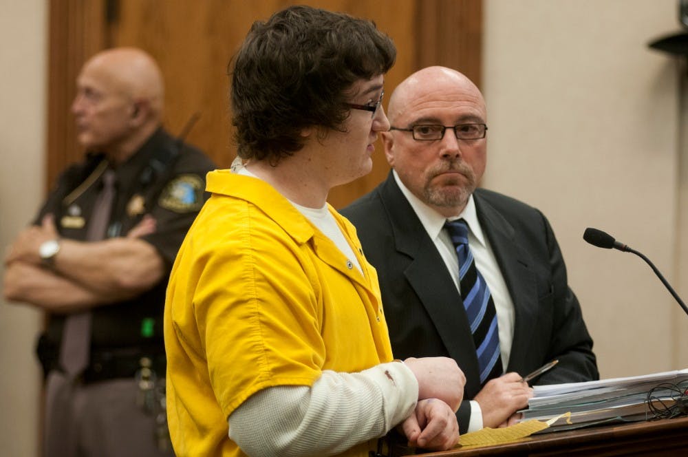 <p>Brendan Heim who was charged with the death of MSU student Dustyn Frolka appeared in court Nov. 24, 2014, at Clinton County Circuit Court, in St. Johns, Mich. Heim was sentenced to 32 1/2 to 60 years in prison for first-degree murder. Aerika Williams/The State News </p>
