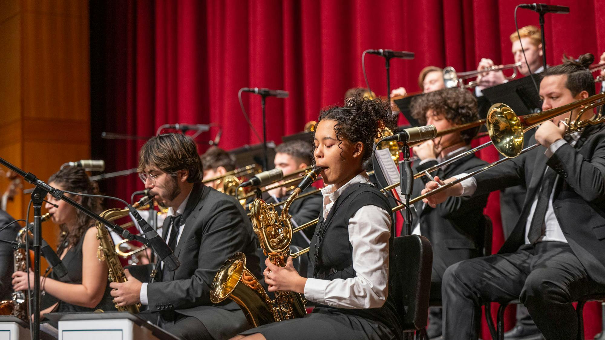 <p>The MSU Jazz Orchestra performs at MSU's Martin Luther King, Jr. "Jazz: Spirituals, Prayer and Protest" concert at Fairchild Theatre on Jan. 15, 2023. Photo courtesy of MSU by Derrick L. Turner.</p>