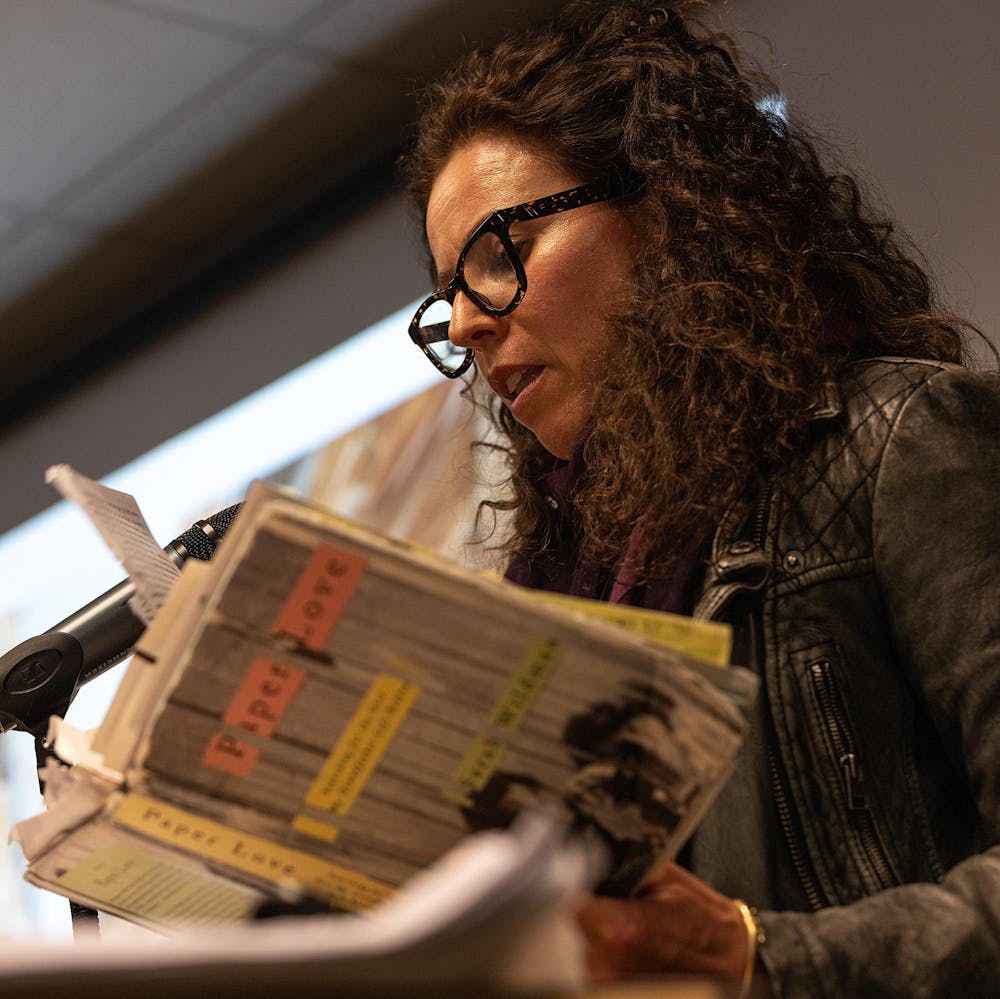 <p>Sarah Wildman reading an excerpt from her novel Paper Love at MSU on April 18, 2023.</p>
