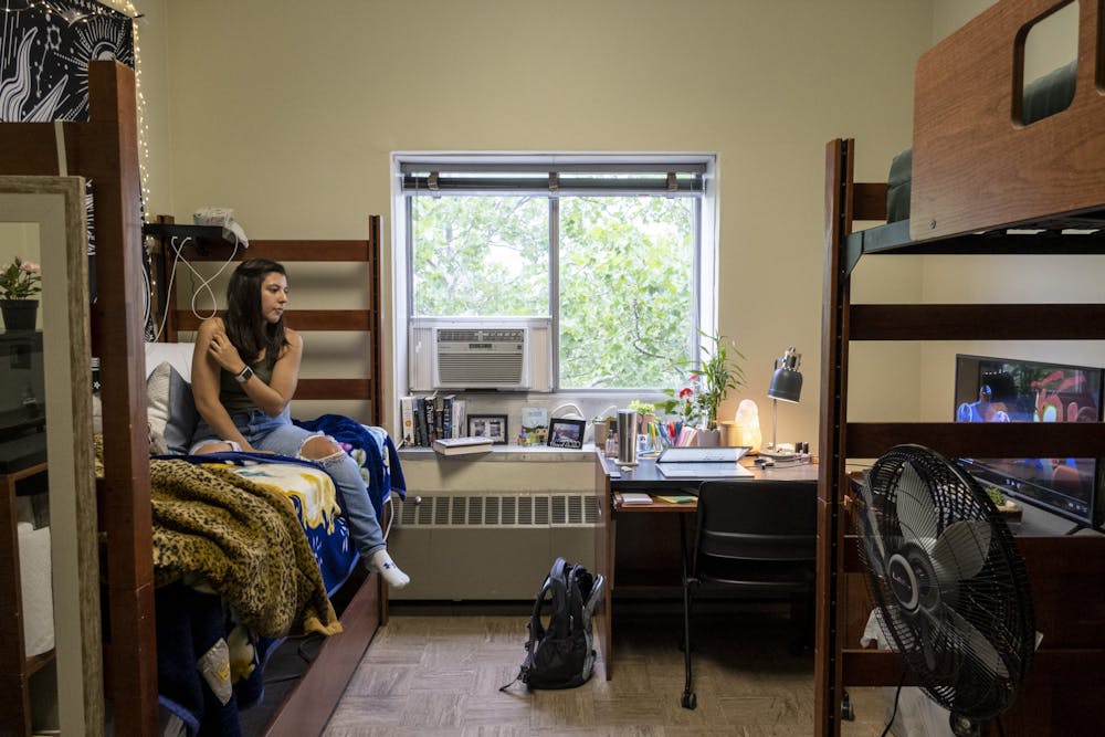 Rising sophomore Maya Salamey watching TV in her dorm Holden Hall on MSU's campus on June 24, 2021. This is another way Maya passes the time day-to-day.