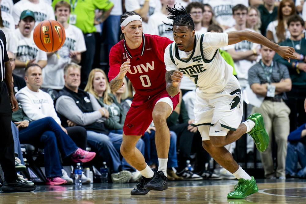 <p>Michigan State guard Carlos Medlock Jr. (7) goes for the ball during the Michigan State vs. Incarnate Word men's basketball exhibition game at Breslin Center in East Lansing, Mich., on Friday, Oct. 2, 2026.</p>