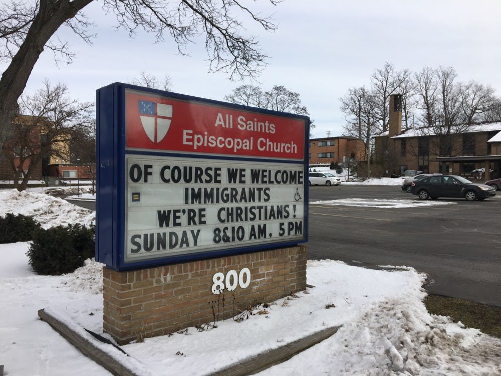 <p>The sign at All Saints Episcopal Church on Feb. 5&nbsp;at&nbsp;800 Abbot Rd. in&nbsp;East Lansing.</p>