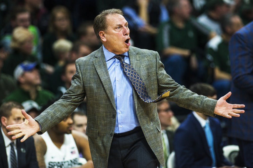 Head coach Tom Izzo shows emotion during the second half of the men's basketball game against Rutgers on Jan. 4, 2017 at Breslin Center. The Spartans defeated the Scarlet Knights, 93-65.