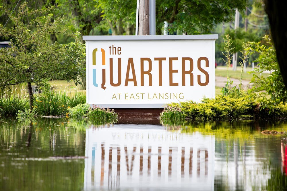 <p>The Quarters in East Lansing on Abbot was afflicted by last night's storms, inundating one of the parking areas and the lower lying apartments Jun 17, 2024.</p>