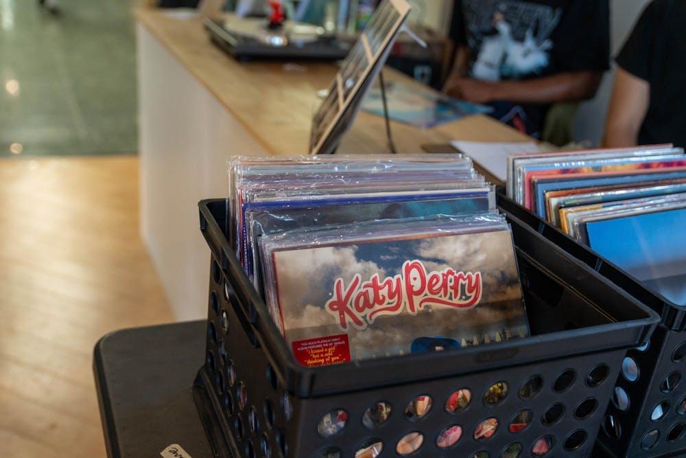 records for sale in the Union Art Gallery at the MSU Union in East Lansing, on April 21 2026.