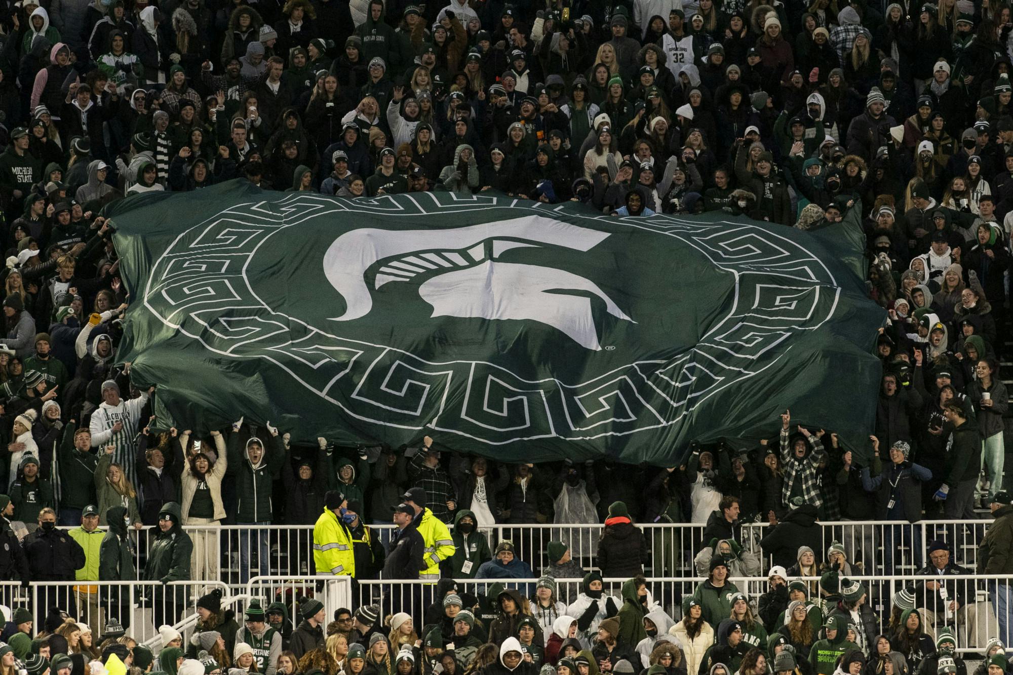 <p>The MSU student section during the game against Maryland on Nov. 13, 2021, at Spartan Stadium. The Spartans defeated Maryland 40-21.</p>