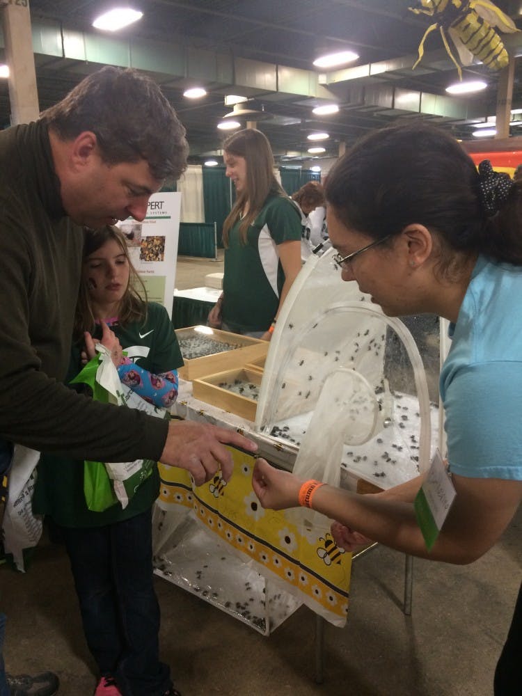 <p>Research Technician at MSU Katherine Odanaka shows off a bee display at the annual AutumnFest on Nov. 12.</p>