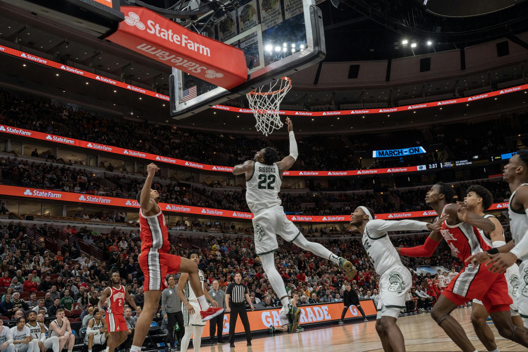 <p>Mady Sissoko makes a block against Ohio State during the Big Ten Tournament on March 10, 2023.</p>