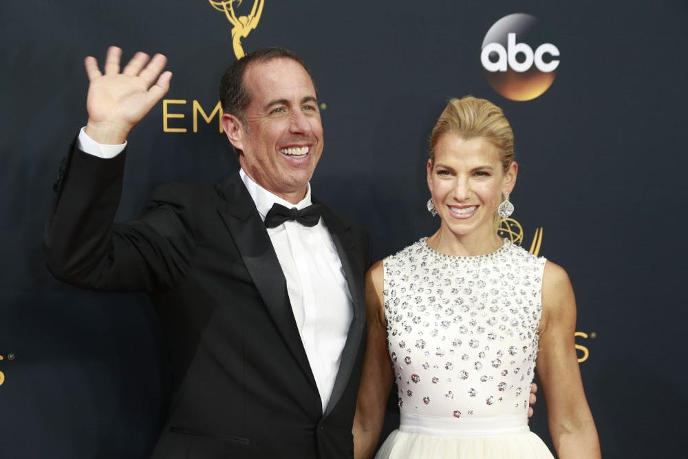 <p>Jerry Seinfeld and wife, Jessica,&nbsp;arrive at the 68th Primetime Emmy Awards at the Microsoft Theater in Los Angeles on Sunday, Sept. 18, 2016. (Kirk McKoy/Los Angeles Times/Tribune News Service)</p>