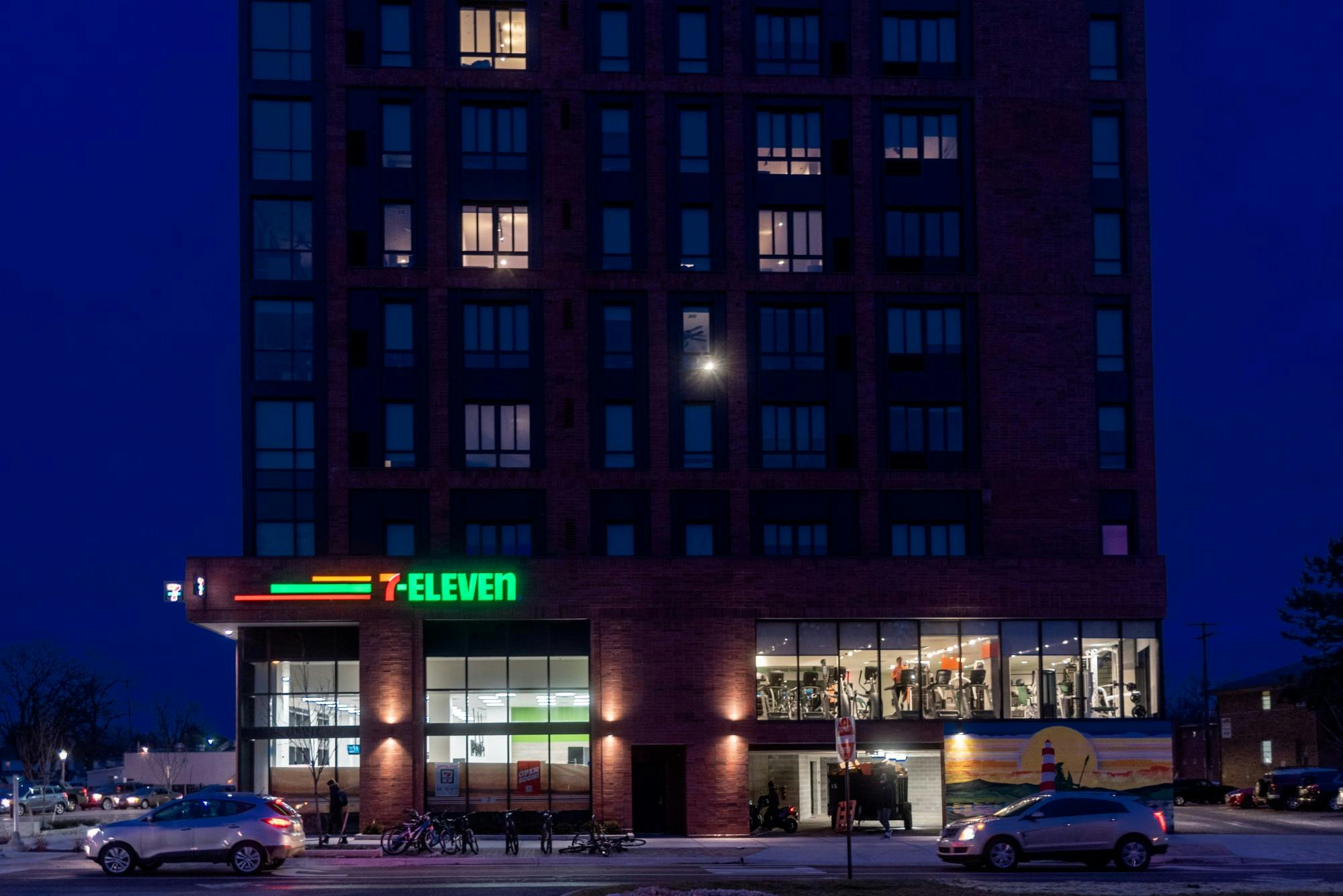 <p>7-Eleven’s new location at the corner of Grand River Avenue and Bogue Street, photographed on Jan. 27, 2020.</p>