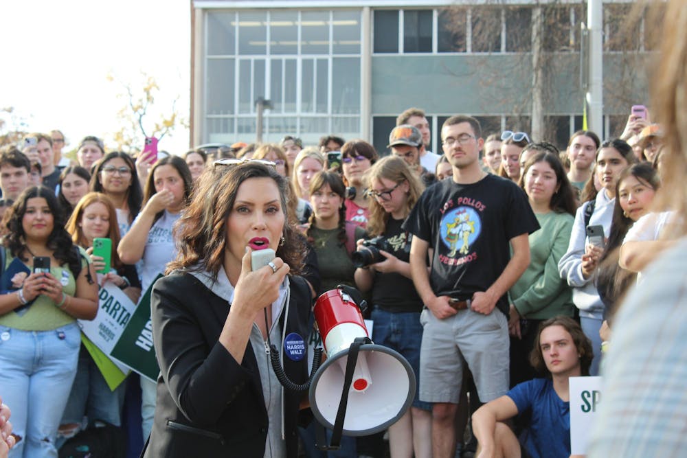 Gov. Gretchen Whitmer speaks at an early voting rally held at The Rock on Oct. 29, 2024. 