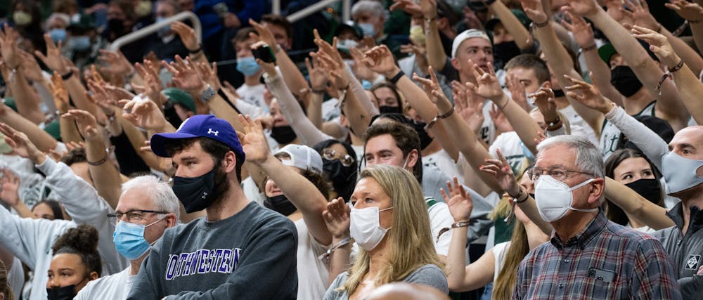 <p>Michigan State&#x27;s student section encourage the Spartans behind Northwestern fans during Michigan State&#x27;s loss on Jan. 15, 2022.</p>