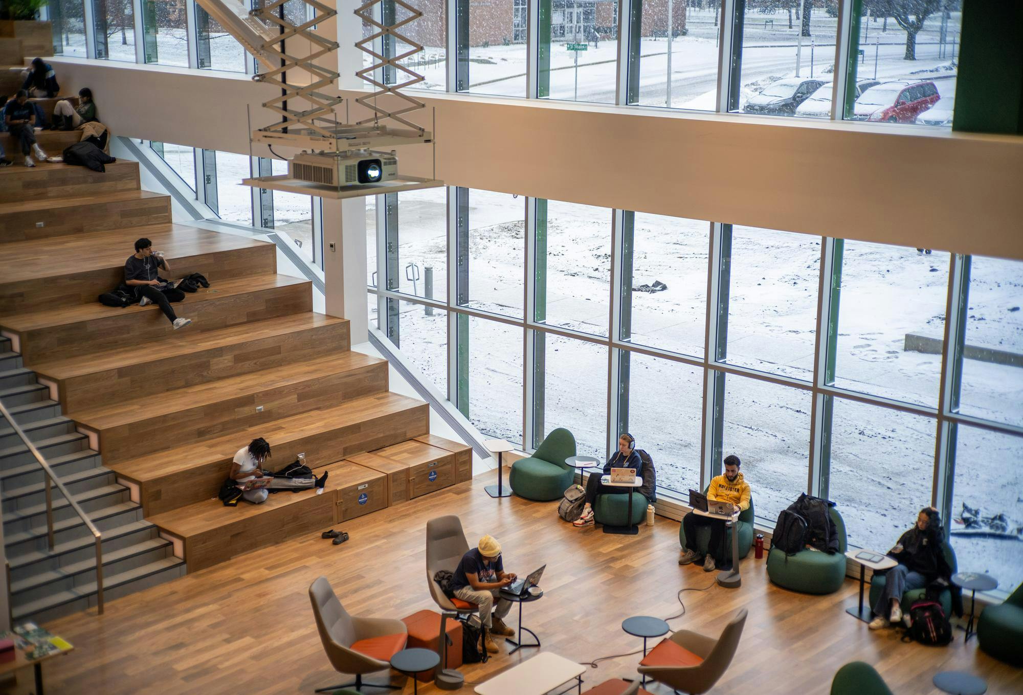 <p>Main lounge and staris of Multicultural Center captured from the balcony on Jan. 31, 2025.</p>