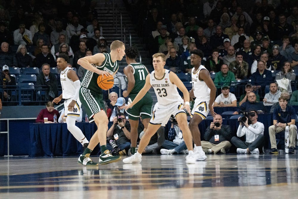 <p>Graduate forward Joey Hauser during the Notre Dame v. MSU game held at the Joyce Center on November 30, 2022. The Spartans lost to the Fighting Irish 52 -70.</p>