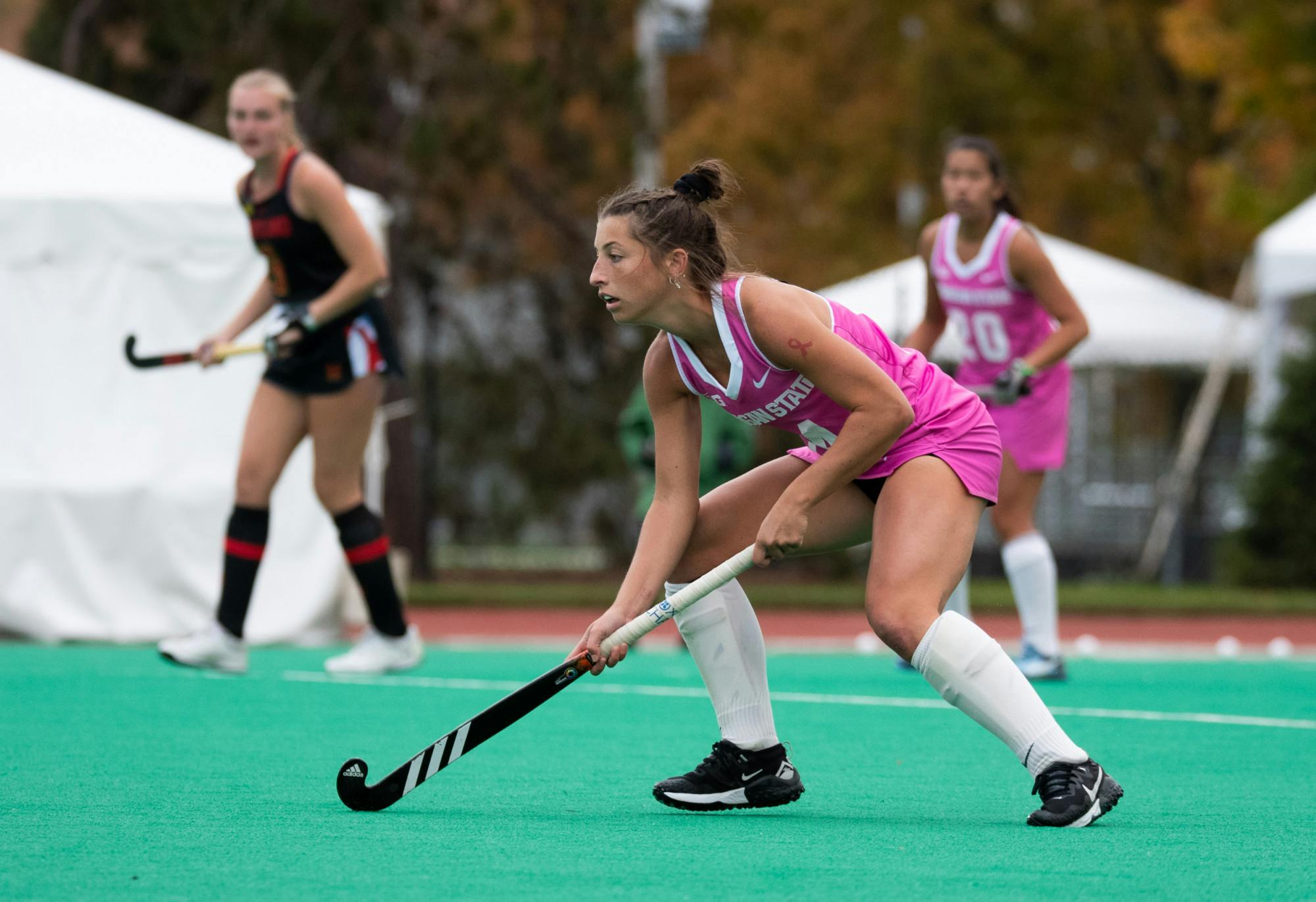 <p>MSU junior forward Hannah Jarvie in MSU&#x27;s field hockey game against Maryland. Oct. 22, 2021. </p>