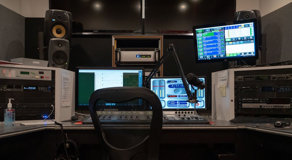 Radio booth where Shock Jockey Massacre was filmed at Impact Radio in East Lansing, Michigan on January 18, 2022