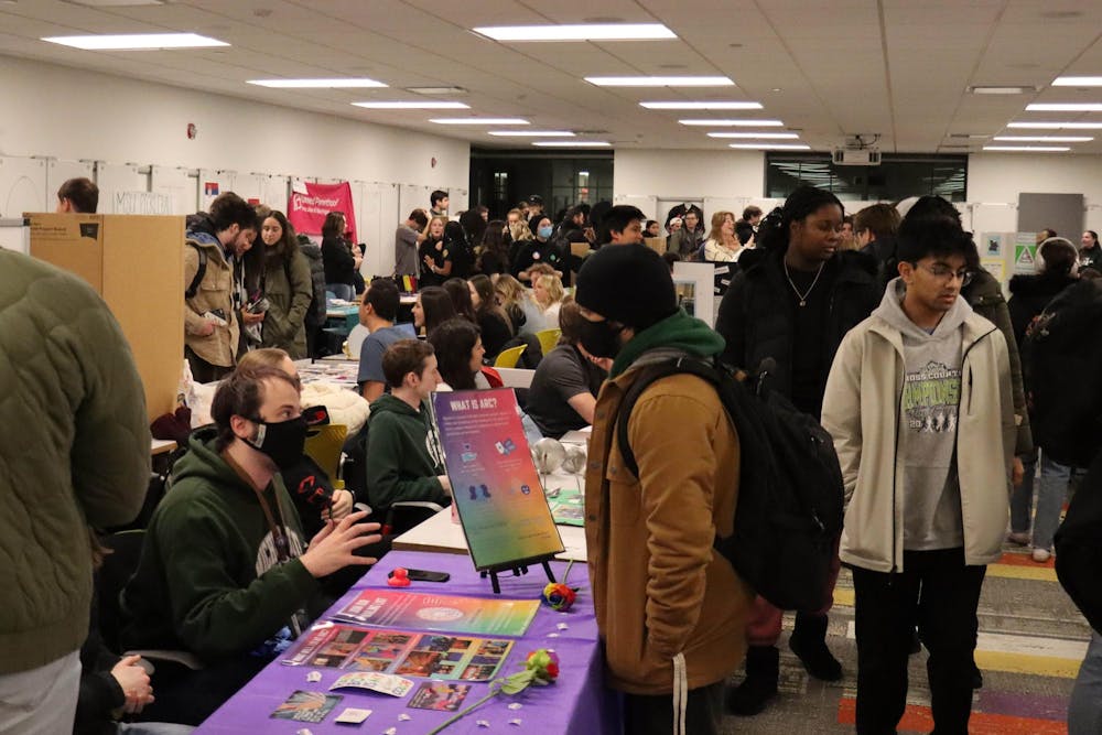 <p>Michigan State students brave the cold for the Springticipation event at the STEM Building on Jan. 18, 2024. Springticipation extended across multiple parts of the STEM Building, giving students seemingly endless opportunities to explore.</p>