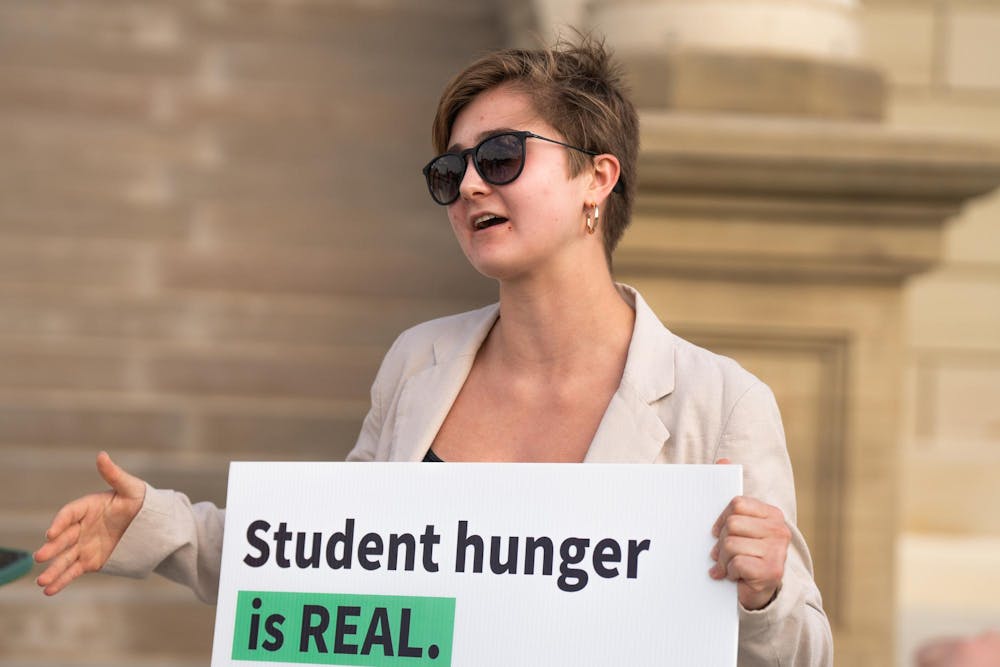 <p>Maren Nicolaysen, president of the MSU Women*s Council, at T<span style="color: rgb(34, 34, 34);">he Spartan Food Security Council rally at the Michigan State Capitol to advocate for the Hunger Free Campus Bill on Oct. 4, 2023. </span></p>
