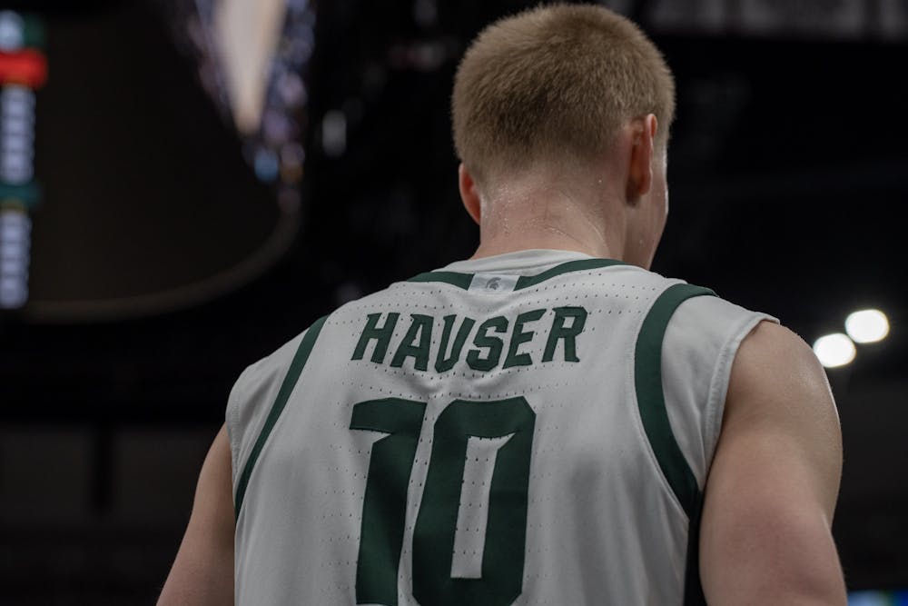 <p>Graduate student forward Joey Hauser takes a moment before inbounding the ball against Ohio State. The Spartans would go on to lose 58-68 on March 10, 2023.</p>