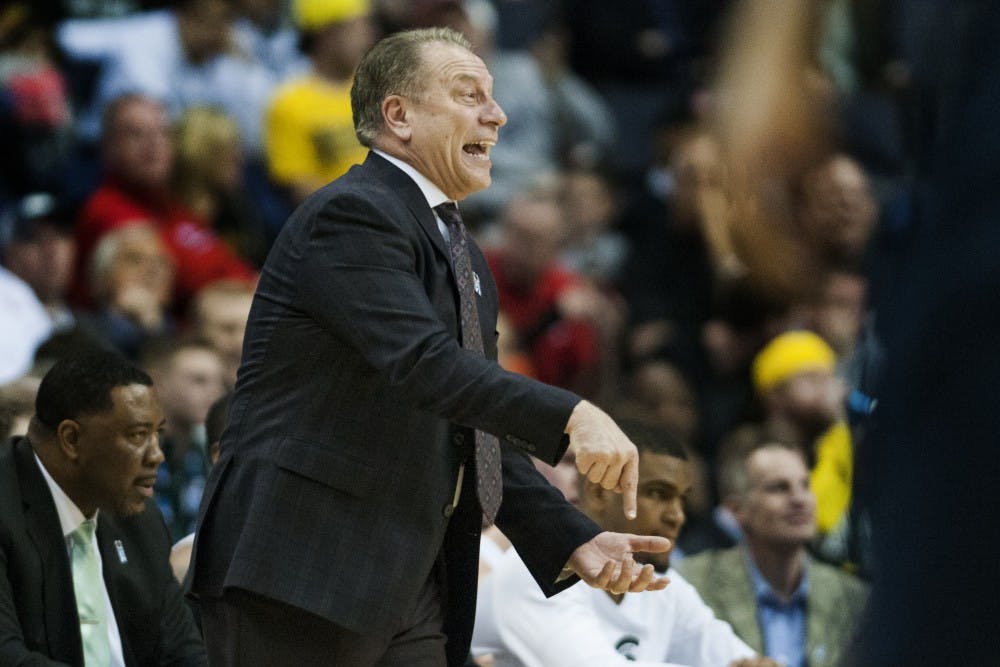 Head coach Tom Izzo expresses emotion in the first half of the game against Penn State during the second round of the Big Ten Tournament on March 9, 2017 at Verizon Center in Washington D.C. The Spartans defeated the Nittany Lions, 78-51.