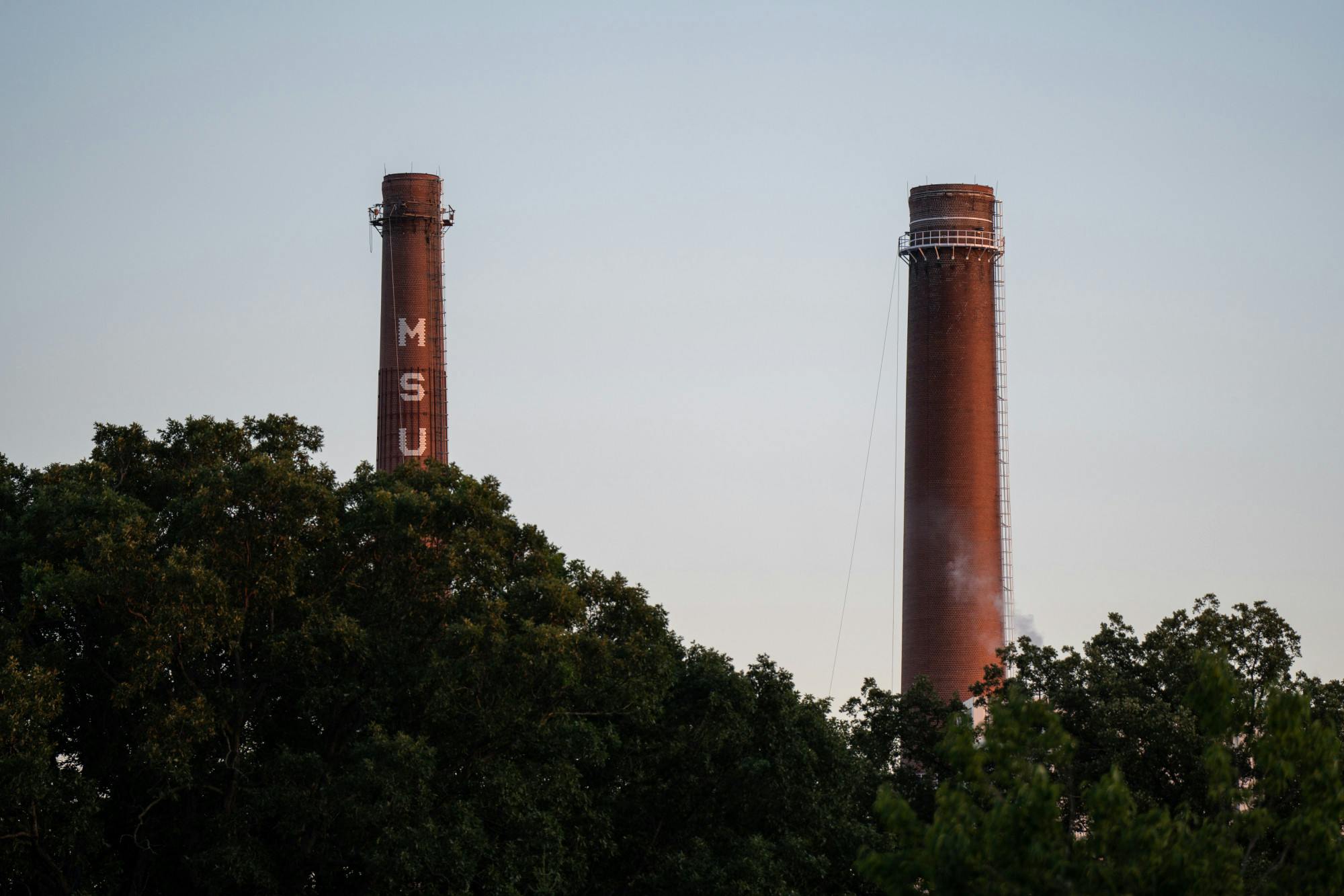 MSU's smokestacks on Aug. 18, 2022.