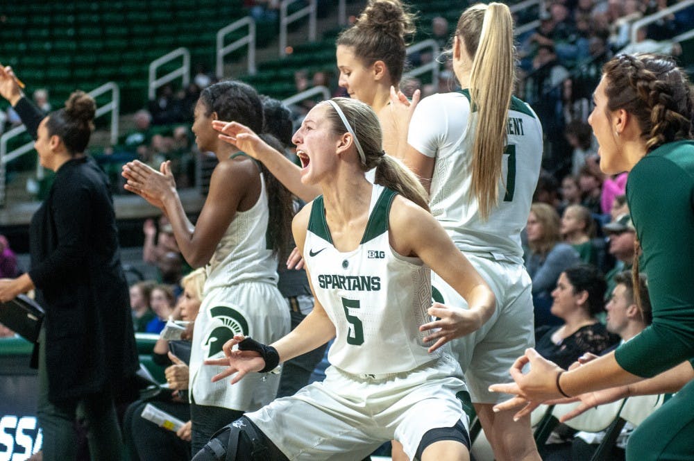 The Spartans cheer during the game against East Tennessee State on Nov. 11, 2018 at Breslin Center. The Spartans defeated the Buccaneers, 73-55.