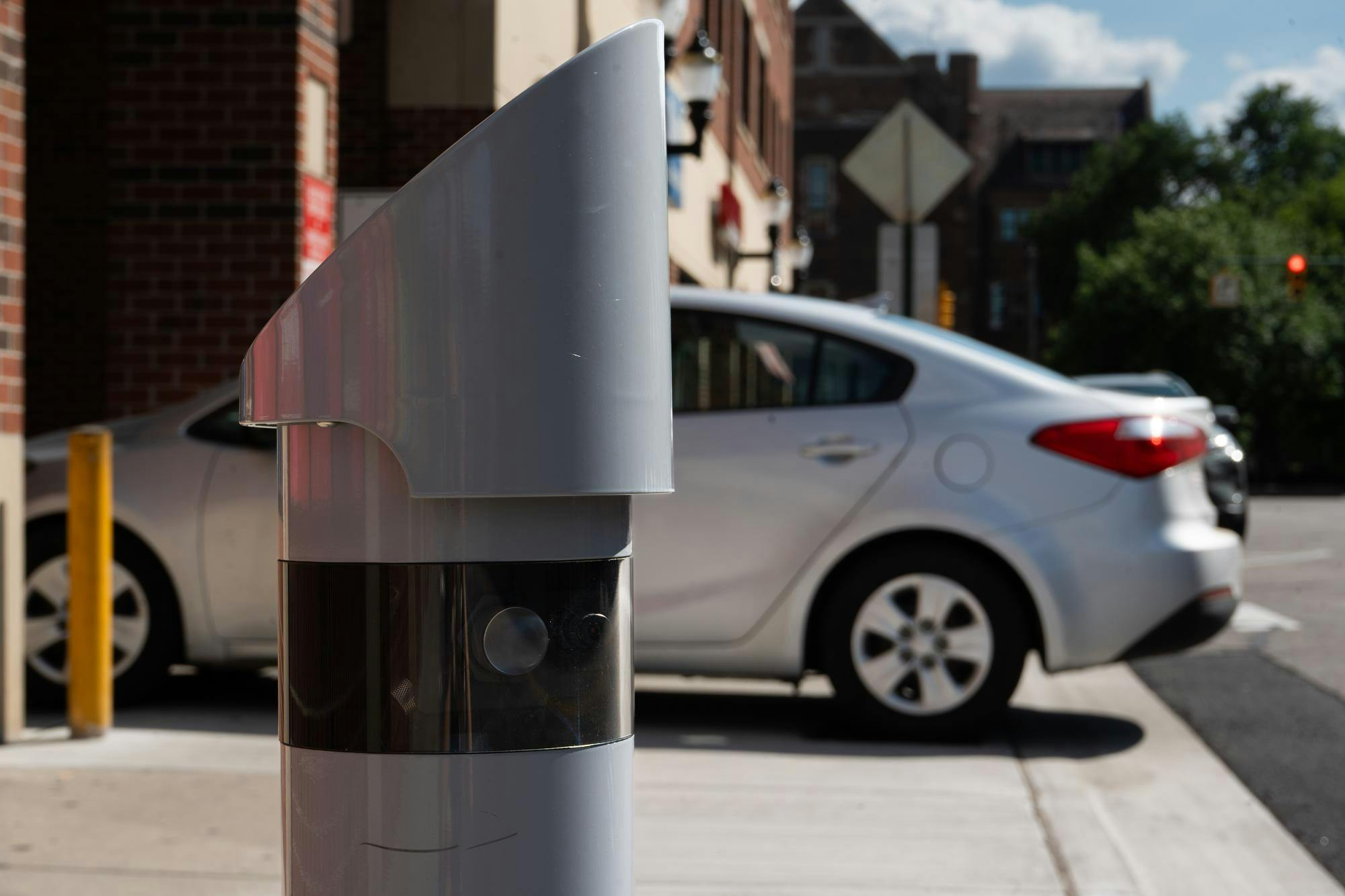 <p>A SafetyStick parking monitor, provided by Municipal Parking Services Inc, is installed on M.A.C. Ave in East Lansing, Mich., on July 29, 2026.</p>