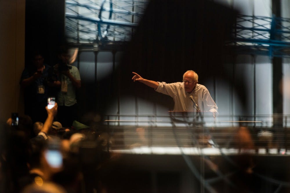 Sen. Bernie Sanders, D-Vt., gives a speech on July 25, 2016, the first day of the Democratic National Convention, at the Philadelphia Convention Center in Philadelphia, Pa. Sanders held a meeting between him and his delegates to discuss the campaign.