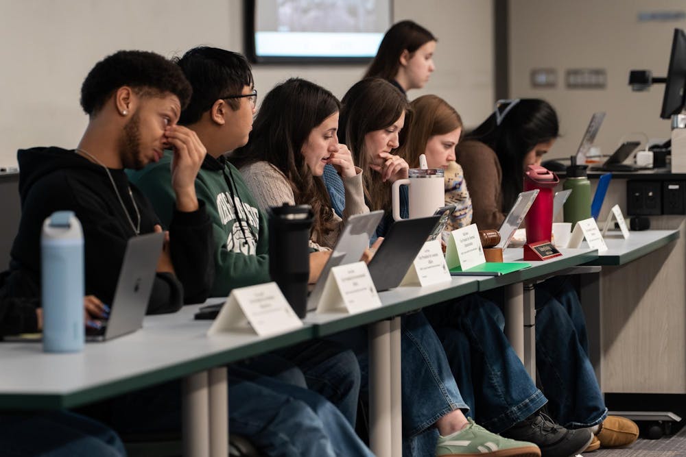 <p>The ASMSU Board as the General Assembly speaks at the International Center in East Lansing, Michigan, Jan. 22nd, 2026.</p>