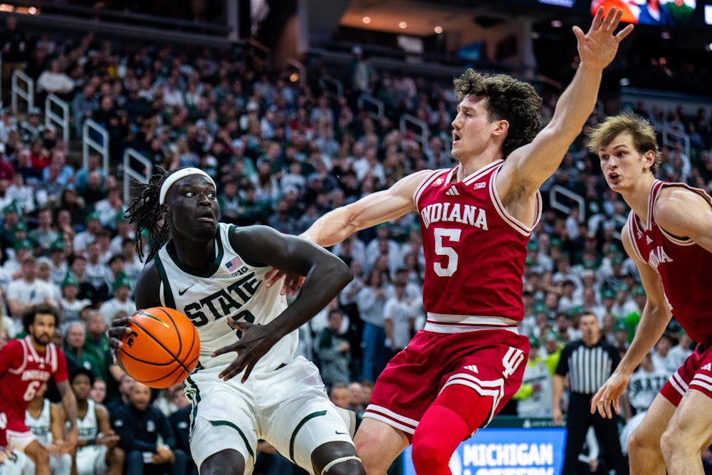 Michigan State Spartans guard Kur Teng (2) drives ball during an NCAA Division I basketball game between Michigan State and Indiana at the Breslin Center in East Lansing, Michigan, on Tuesday, Jan. 13, 2026.