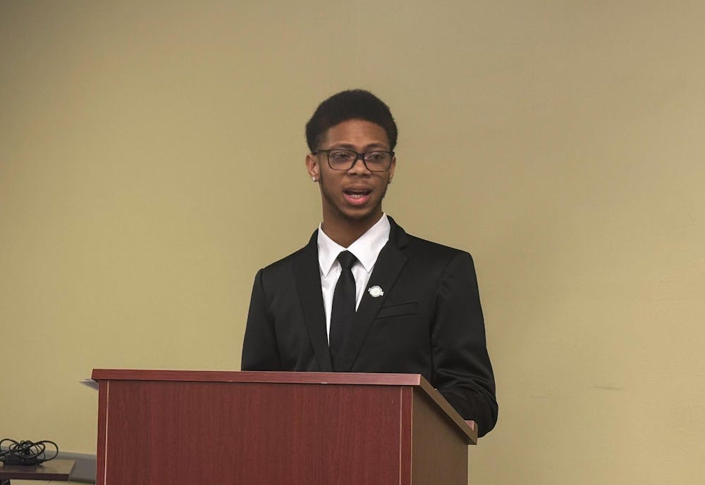 Deonte Sparks speaks to the Associated Students of MSU on April 17, 2025.