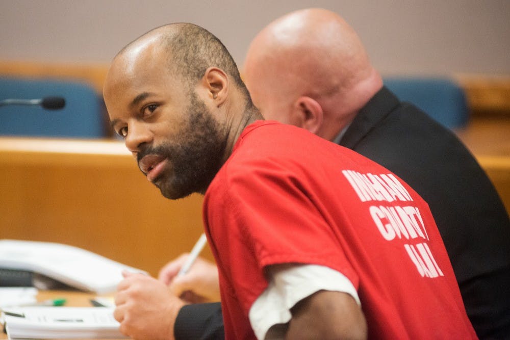 <p>Ricard Taylor sits in the courtroom for his preliminary exam Aug. 29, 2014, at the 54B District Court in East Lansing. Taylor faces seven felony charges, including two counts of open murder in regards to the shooting deaths of Rite Aid pharmacist Michael Addo and Lansing resident Jordan Rogers. Julia Nagy/The State News</p>