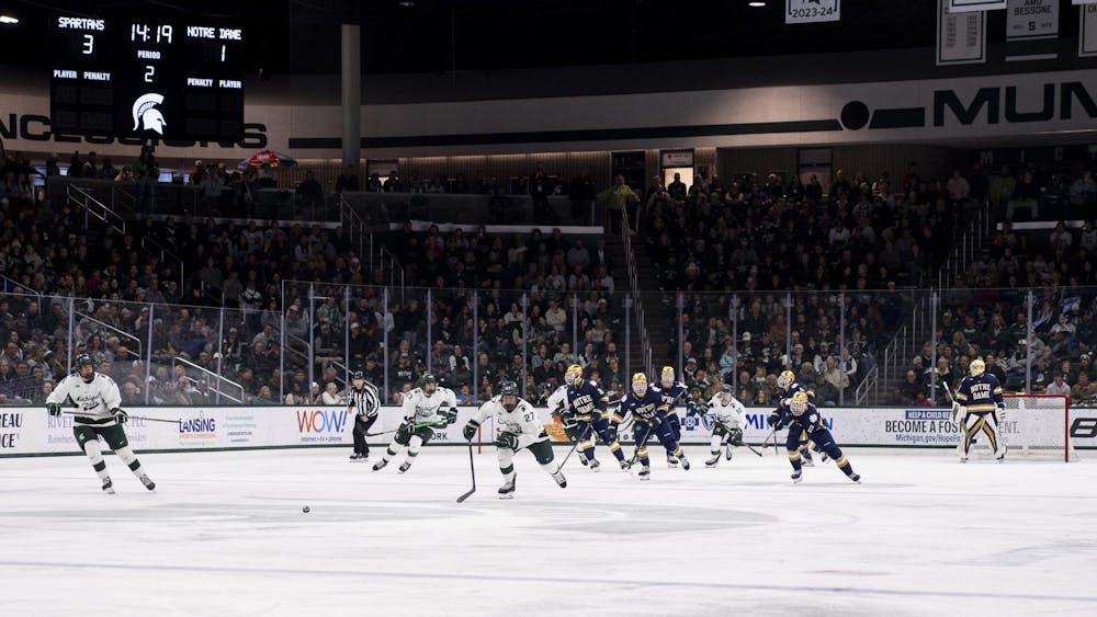 Michigan State University men's hockey faces off against Notre Dame University in the Munn Ice Arena on Nov. 16. 2024. MSU won the game 4-3. 