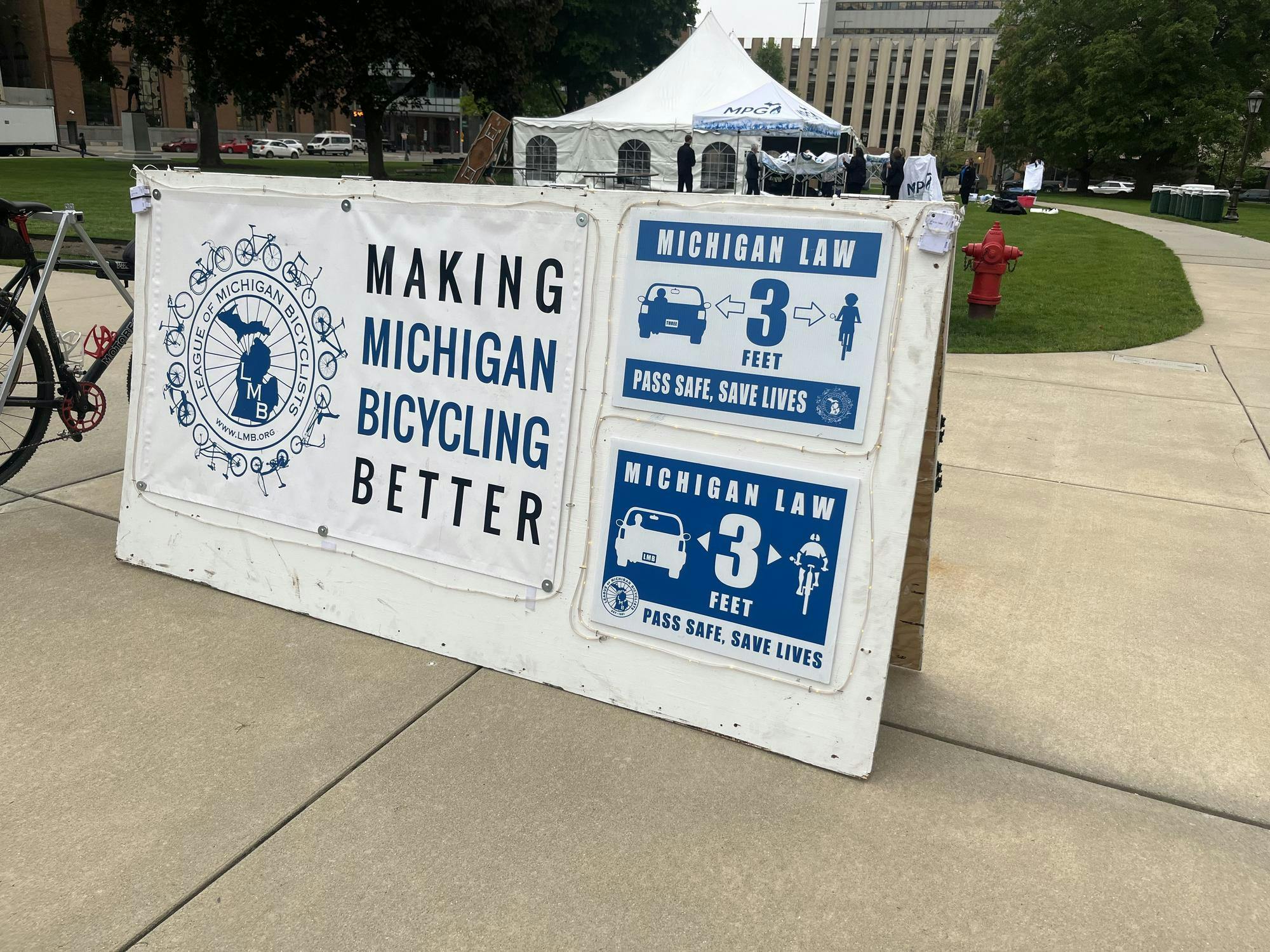 "Making Michigan Bicycling Better" sign at the Michigan League of Bicyclists Advocacy Day in Lansing on May 14, 2024. 