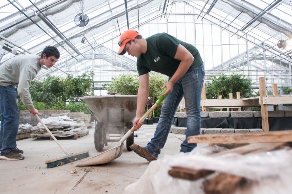 <p>Members of the MSU Student Horticulture Association prepare for the annual Spring Show Plant Sale on April 19, 2017 at the Plant and Soil Sciences Building. Their annual Spring Show Plant Sale is taking place on April 22-23.&nbsp;</p>