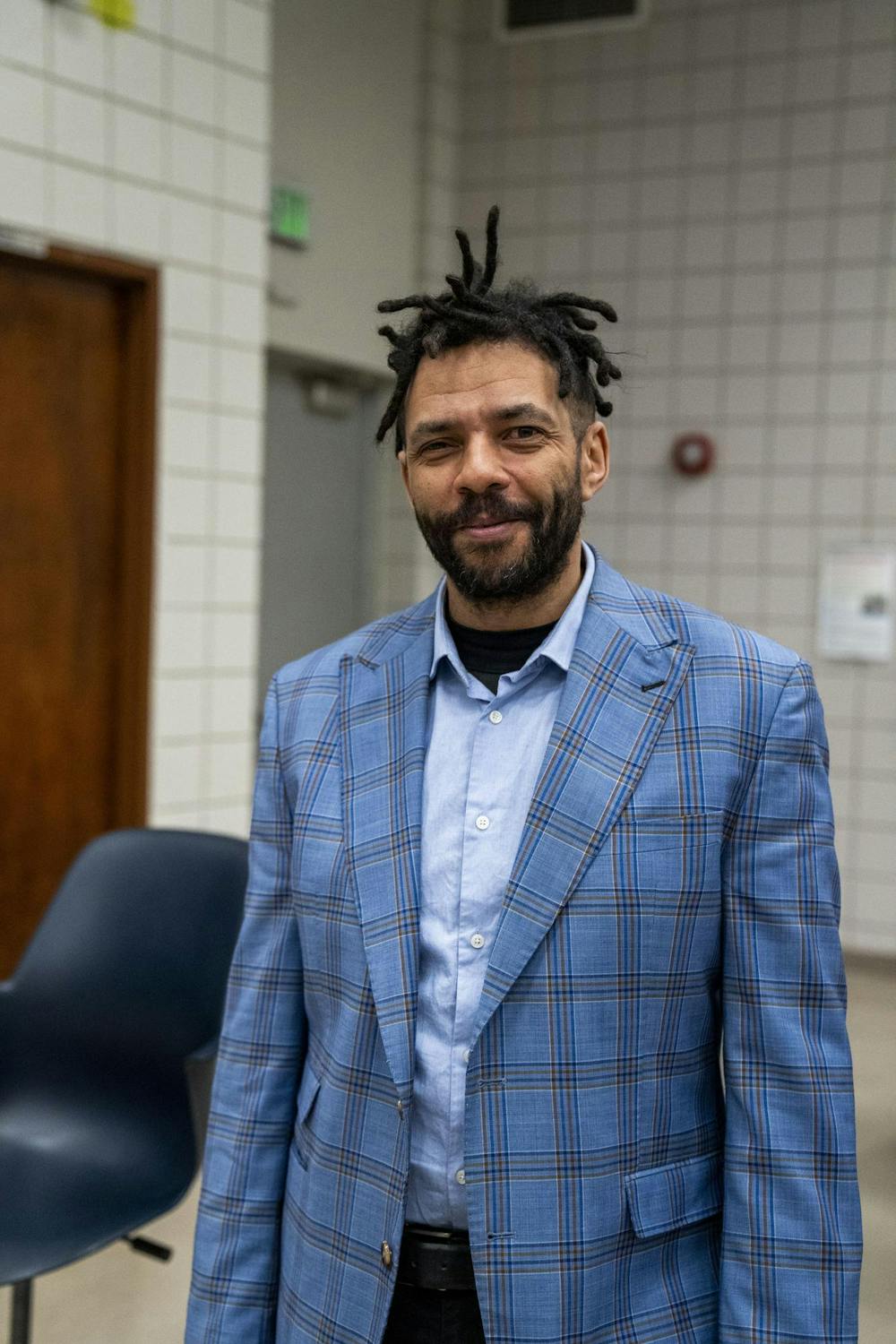 Fred Kudjo Kuwornu hosts a screening of his film “We Were Here: The Untold History of Black Africans in Renaissance Europe” in Wells Hall on Feb. 12, 2025. Kuwornu is an award winning filmmaker, his most recent film “We Were Here” was exhibited at the 60th Venice Biennale, and now Kuwornu is showing his film across the United States. 