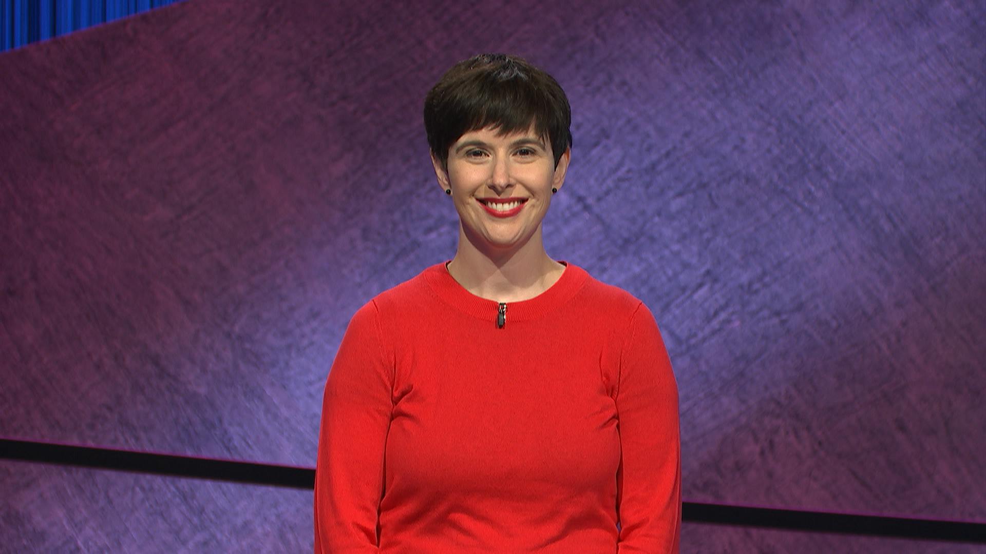 <p>Laura Portwood-Stacer on &quot;Jeopardy&quot; on Monday, March 8, 2021. (Photo courtesy of Jeopardy Productions, Inc.)</p>