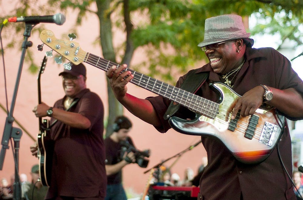 	<p>Larry Williams, right, and Mike Wheeler of The Mike Wheeler Band play classic Blues music at BluesFest in Old Town Lansing, Sept 21, 2013. BluesFest aims to spread the culture of the Blues. Brian Palmer/ The State News</p>