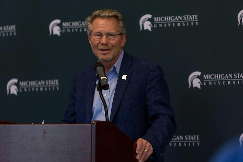 <p>Michigan State president Kevin Guskiewicz during the news conference for the campuswide power outages at the Henry Center for Executive Development in East Lansing, Mich., on Monday, September 21, 2026.</p>