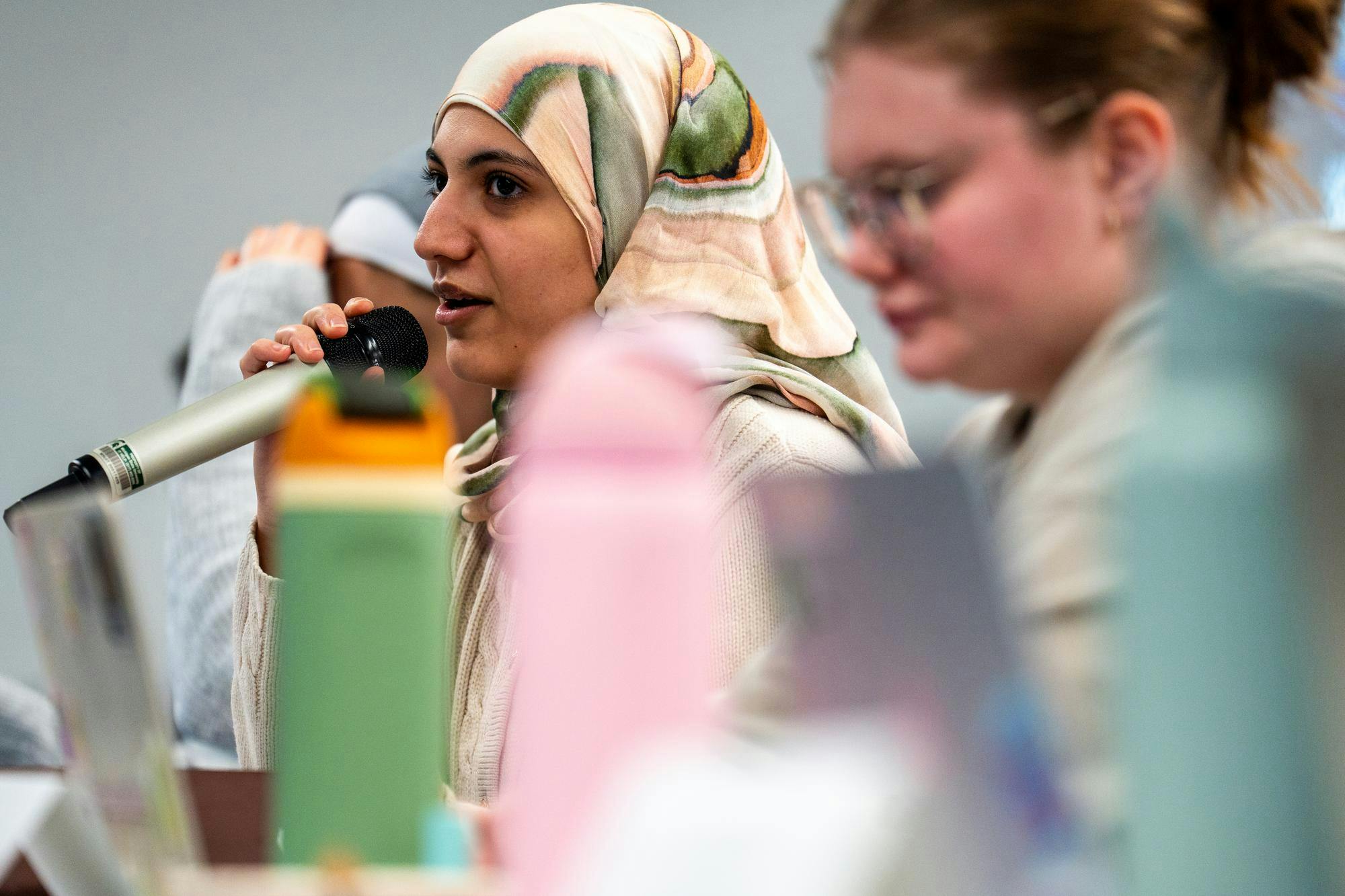 Asian Pacific America Student Organization (APASO) representitive, Aesha Zakaria, during the Associated Students of Michigan State University General Assembly meeting at the International Center on Michigan State University’s campus in East Lansing, Mich., on Thursday, Feb. 5, 2026.