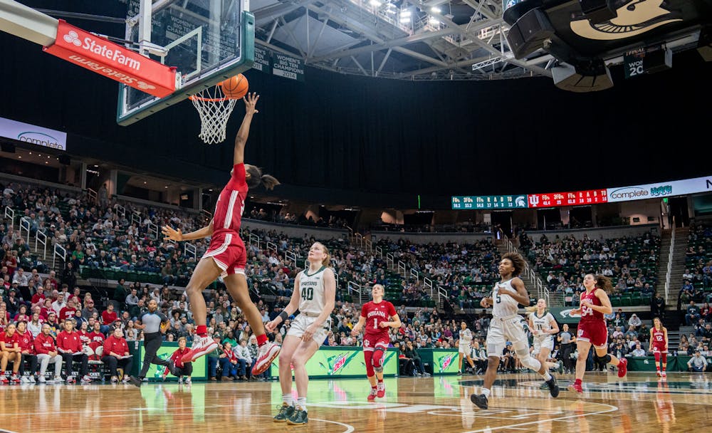 <p>Indiana guard Chloe Moore-McNeil (22) goes up for a shot during the Spartan&#x27;s victory over the Hoosiers 83-78 on Dec. 29, 2022.</p>