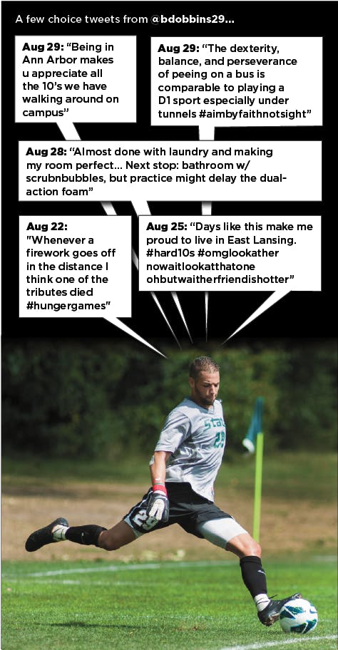 	<p>Junior goalkeeper Bryce Dobbins takes a goal kick on Monday, Sept. 3 at DeMartin Soccer Stadium at Old College Field.</p>