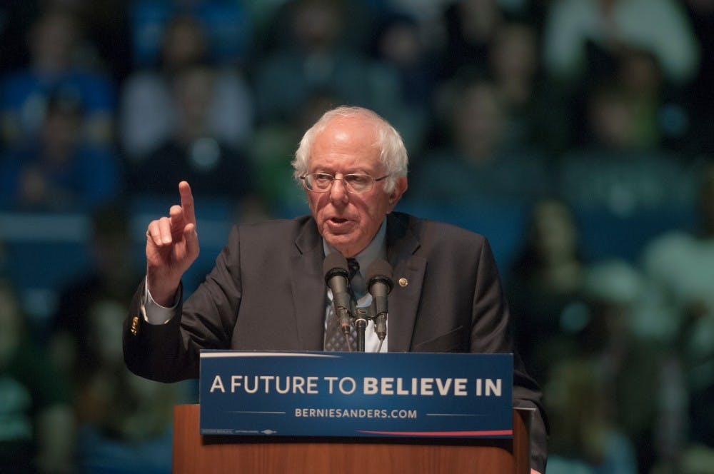 Sen. Bernie Sanders (I-Vt.) speaks during a rally on March 2, 2016 at Breslin Center.