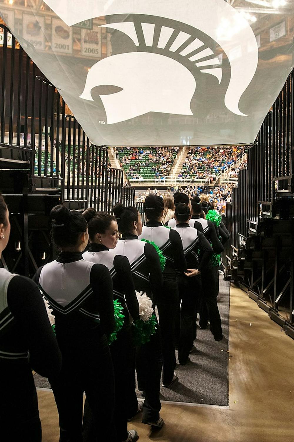 	<p>The <span class="caps">MSU</span> Pompon team waits for their turn to compete in the Mid American Pompon State Championship on Feb. 8, 2014, at Breslin Center. </p>