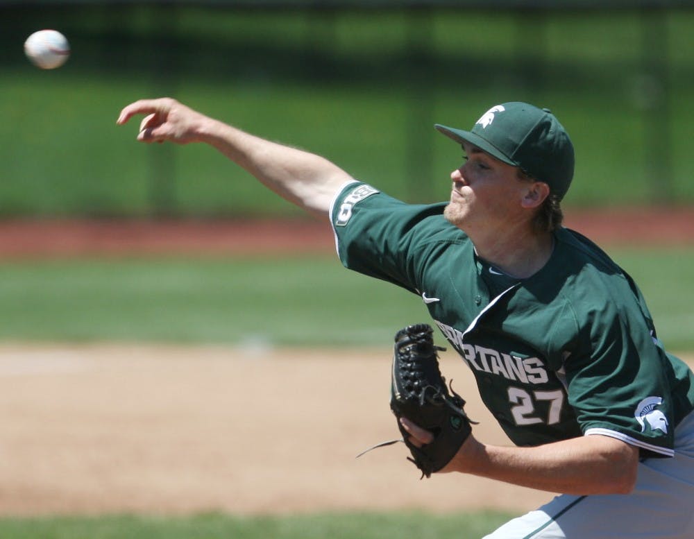 	<p>Sophomore Mick VanVossen pitches during a game against Iowa on May 12, 2013, at Duane Banks Baseball Stadium in Iowa City, Iowa. The Spartans won 4-2. Juan Carlos Herrera/The Daily Iowan</p>
