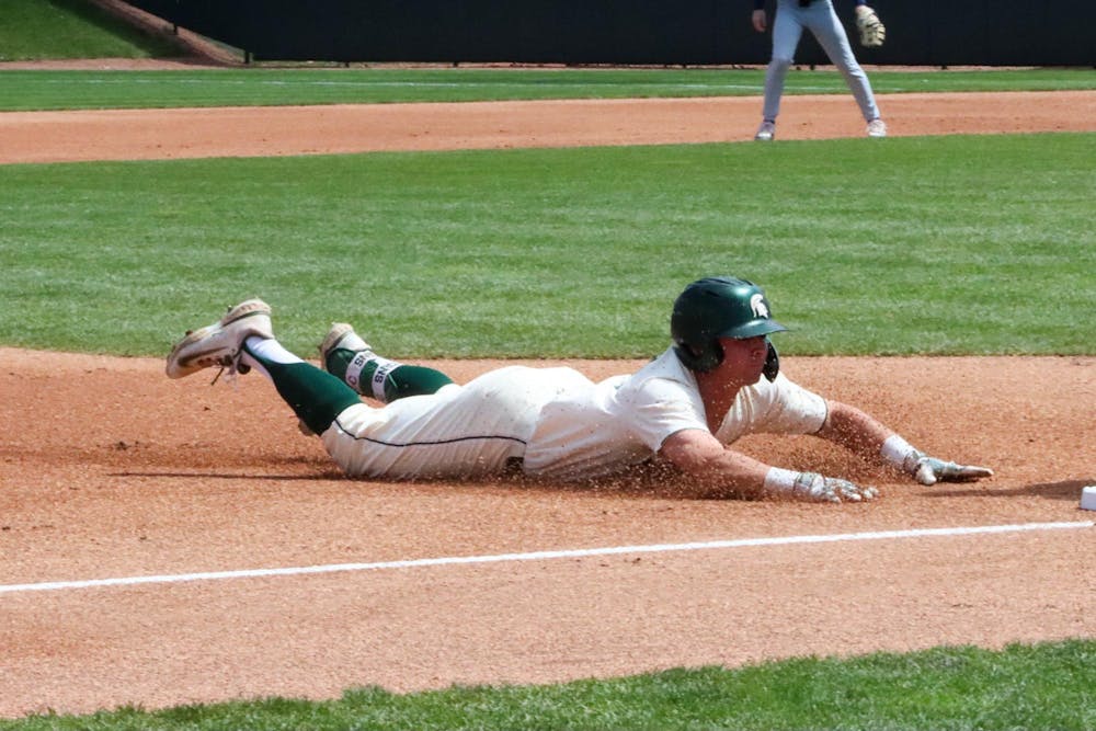 <p>Junior outfielder Nick Williams slides into third base in the matchup against Penn State at McLane Baseball Stadium on April 21, 2024.</p>