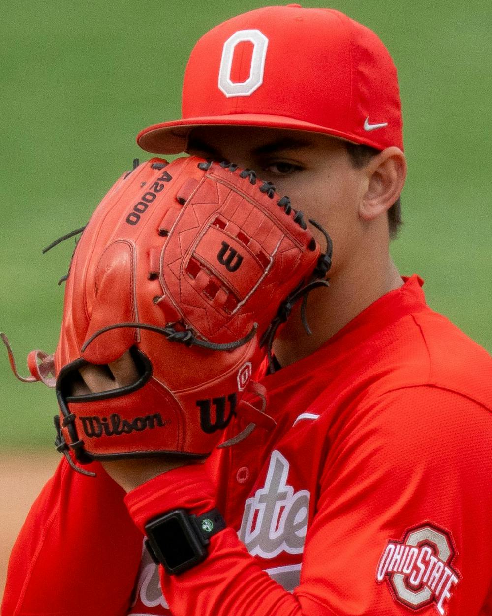 <p>Ohio State freshman pitcher Gavin Kuzniewski (48) prepares to throw the ball at McLane Stadium on April 19, 2025.</p>